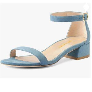 XYD Sky Blue Open Toe Ankle Strap Buckled Low Chunky Heel for Wedding Dress